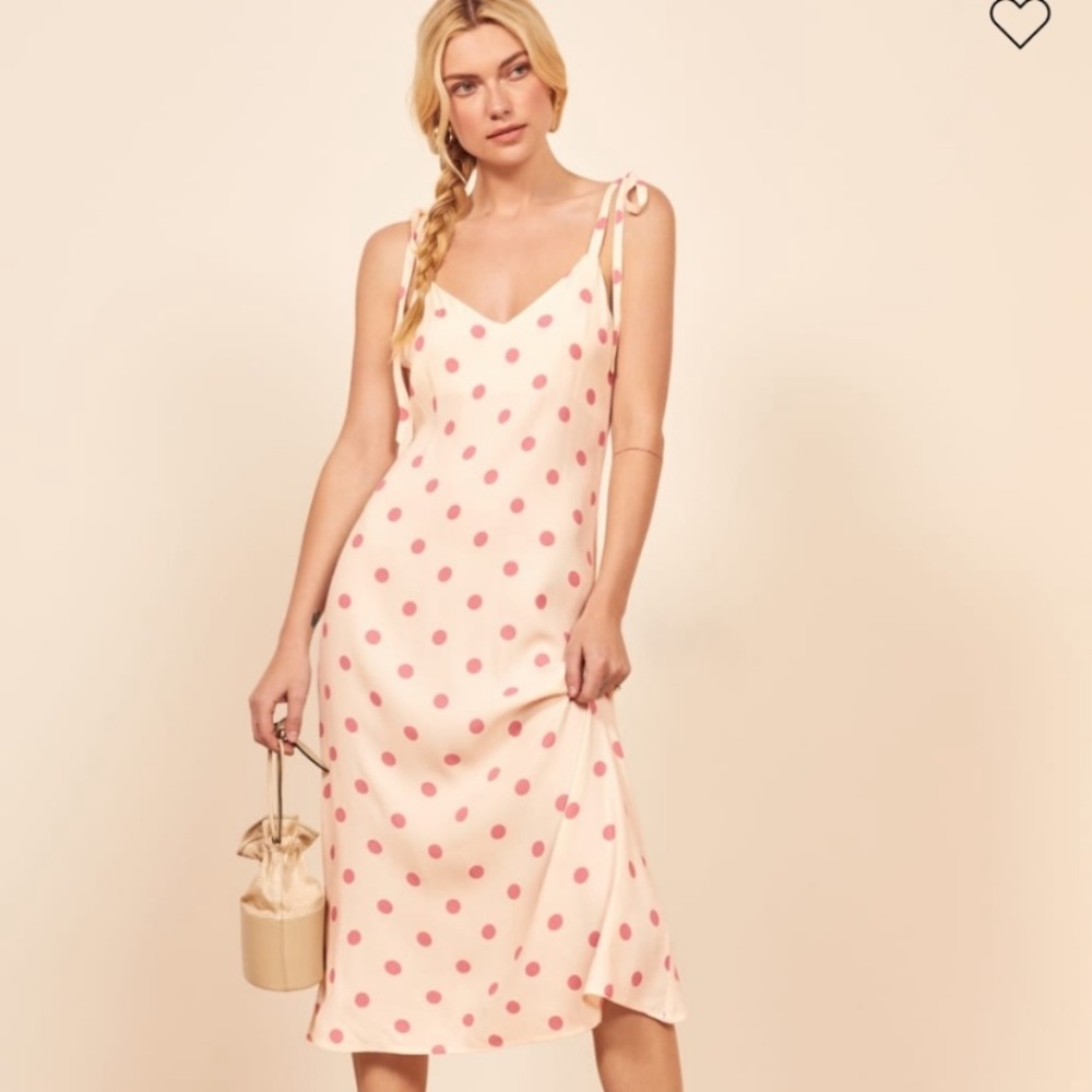 Reformation Jade Dress pink polka dots XS